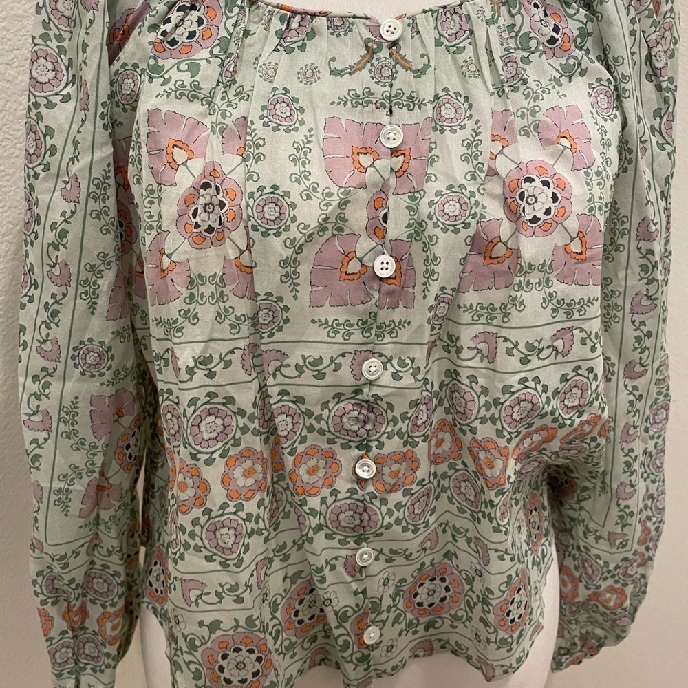 NWT Womens Joie Damarre Long Sleeve COTTON TOP IN GREEN size XXS - Picture 5 of 9
